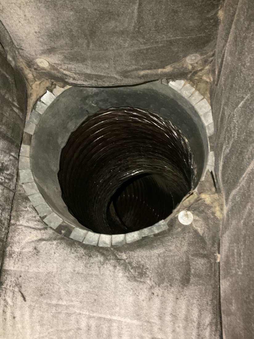 Interior view of flexible ductwork inside HVAC system