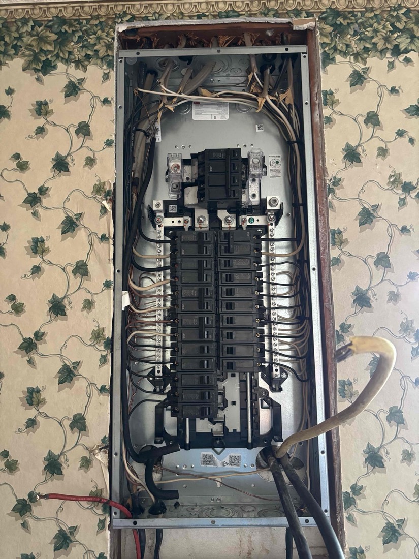 Newly installed electrical breaker panel with organized wiring in Wynnewood.